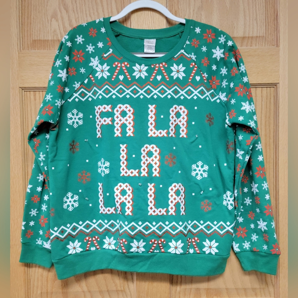 Ugly Christmas Sweater Fa La La Light Up Snowflake Party Womens Jr Size XL 15-17